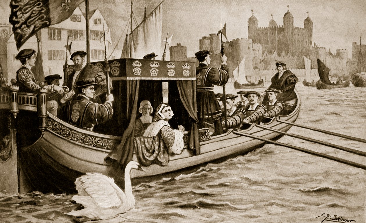 Catherine Howard wordt naar de toren gebracht, illustratie uit 