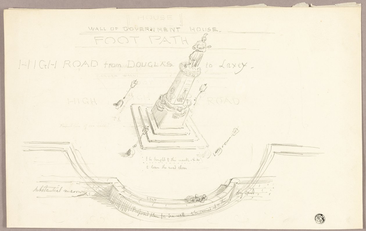 Gezicht in vogelvlucht op geprojecteerd monument door Edward Henry Corbould