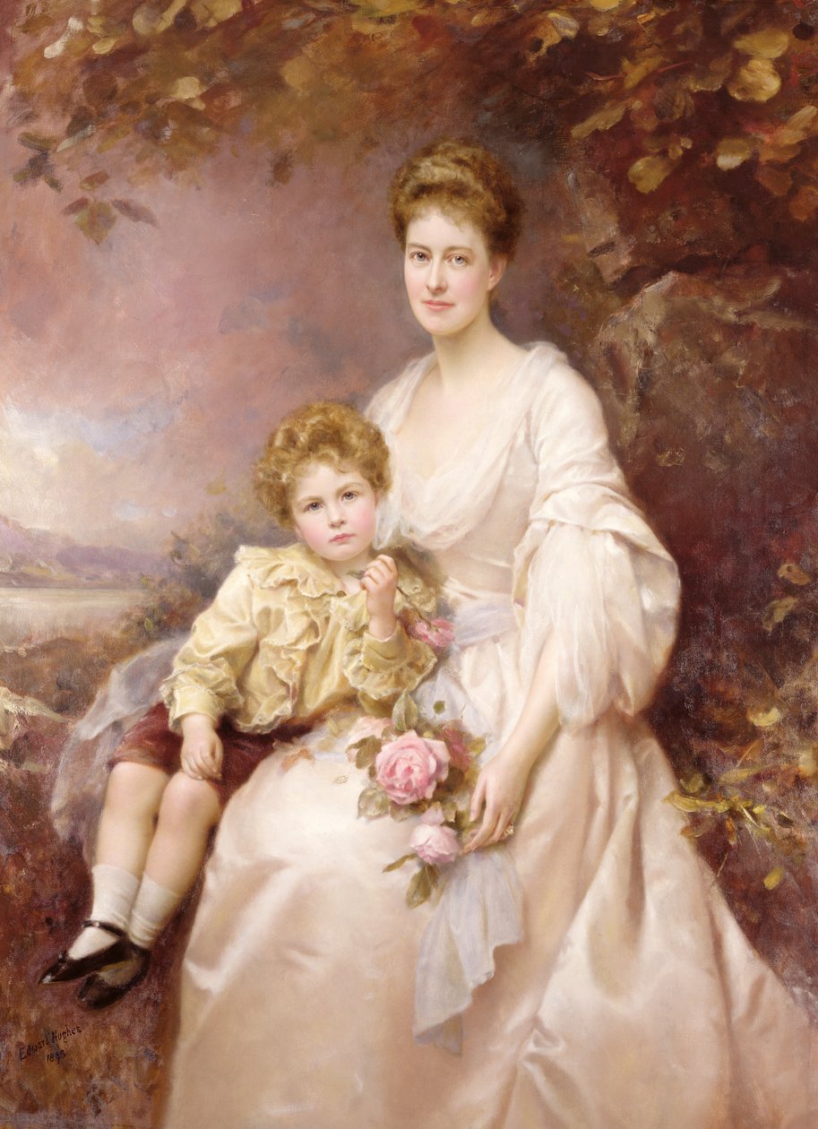 Portret van Laura Gwendolen Gascoigne en haar zoon Alvary door Edward Hughes