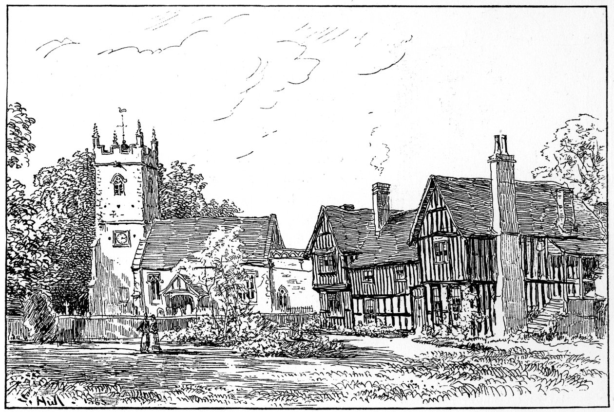 Clifford kerk en oud huis, Stratford-upon-Avon, Warwickshire, 1885 door Edward Hull