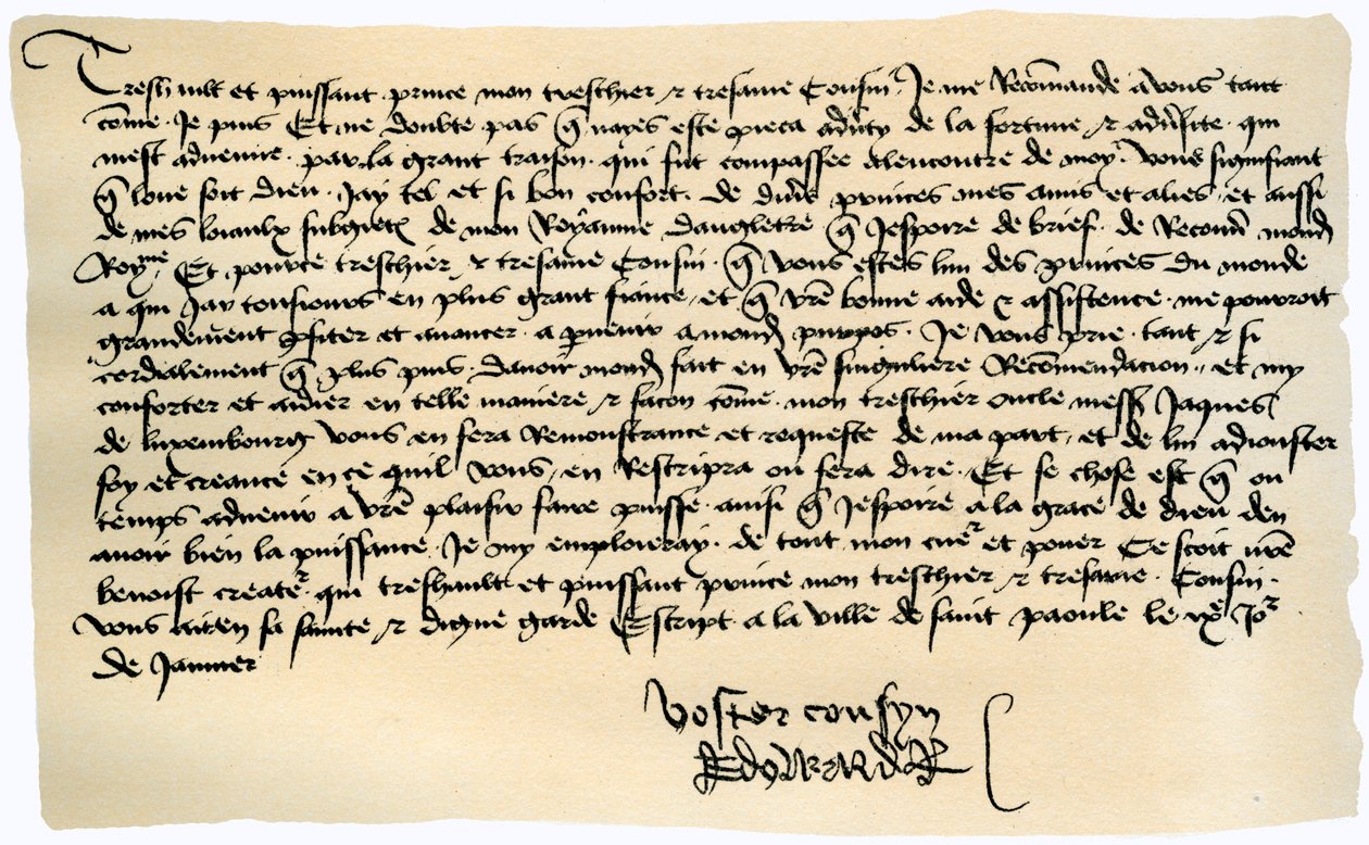 Brief van Edward IV aan Frans II, hertog van Bretagne, 9 januari 1471 door Edward IV King of England