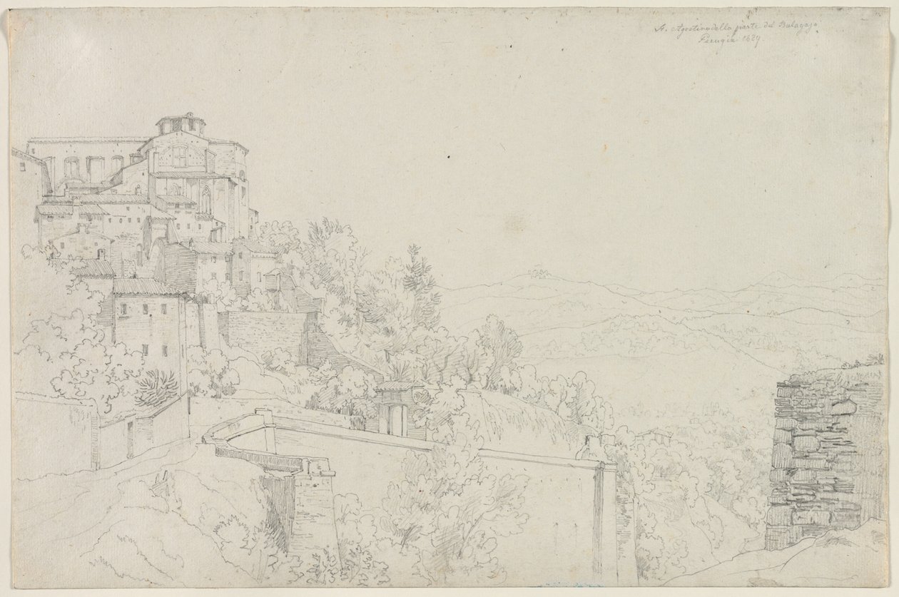Sint Agostino van Bulagajo, Perugia San Agostino dalla parte del Bulagajo, Perugia, 1829 door Edward Jakob von Steinle