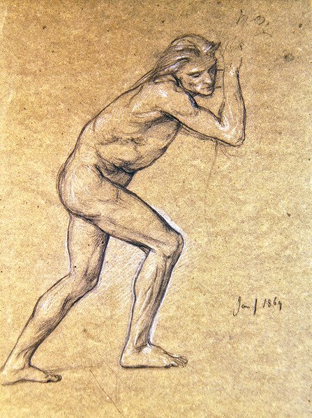 Studie van een mannelijk naakt voor De terugkeer van de verloren zoon, 1869 door Edward John Poynter