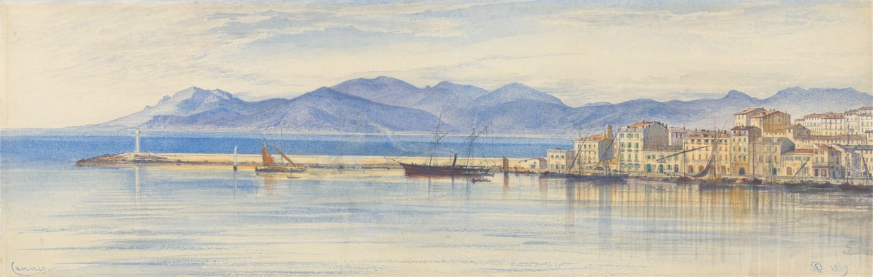 Uitzicht op de haven van Cannes door Edward Lear