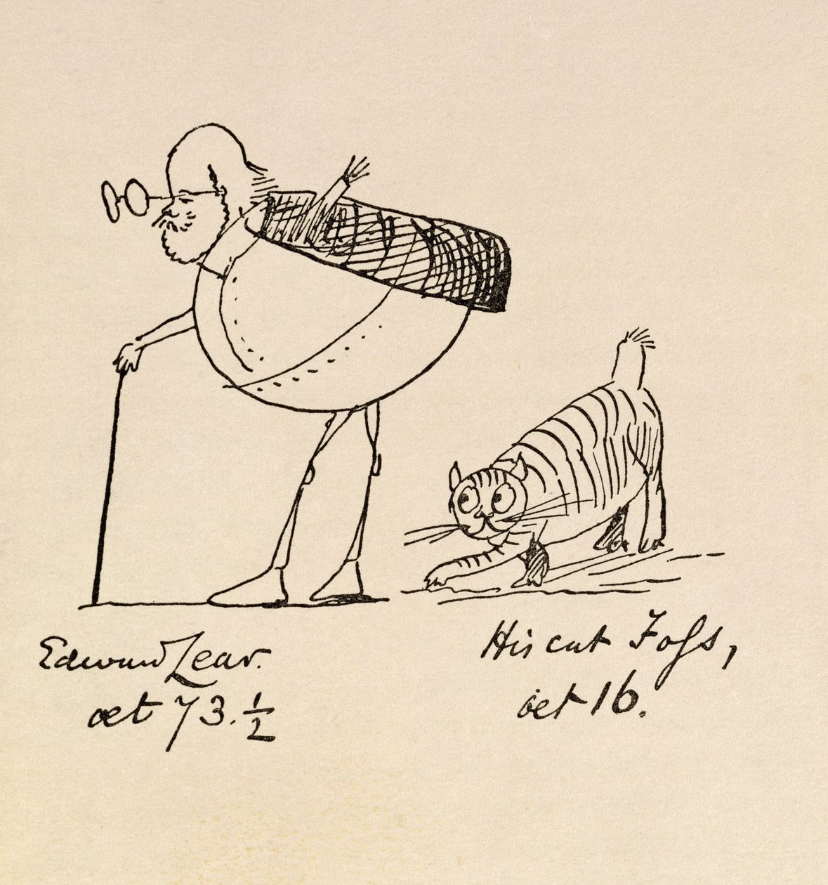 Edward Lear op 73-jarige leeftijd en zijn kat Foss, 16 jaar oud door Edward Lear