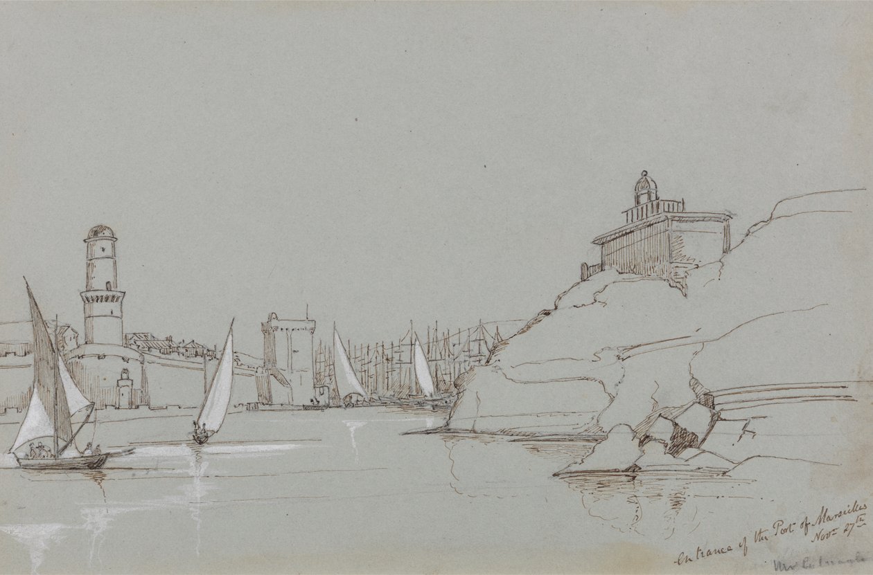 Ingang van de Haven van Marseille door Edward Lear