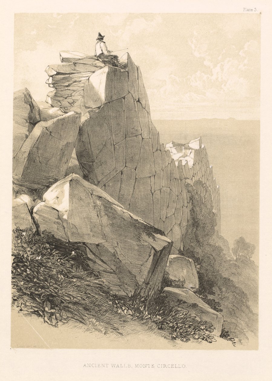 Geïllustreerde excursie in Italië vol. II: Oude muren, Monte Circello, 1846 door Edward Lear