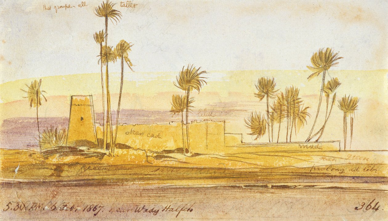 Dichtbij Wady Halfeh, 17:30, 6 februari 1867 door Edward Lear