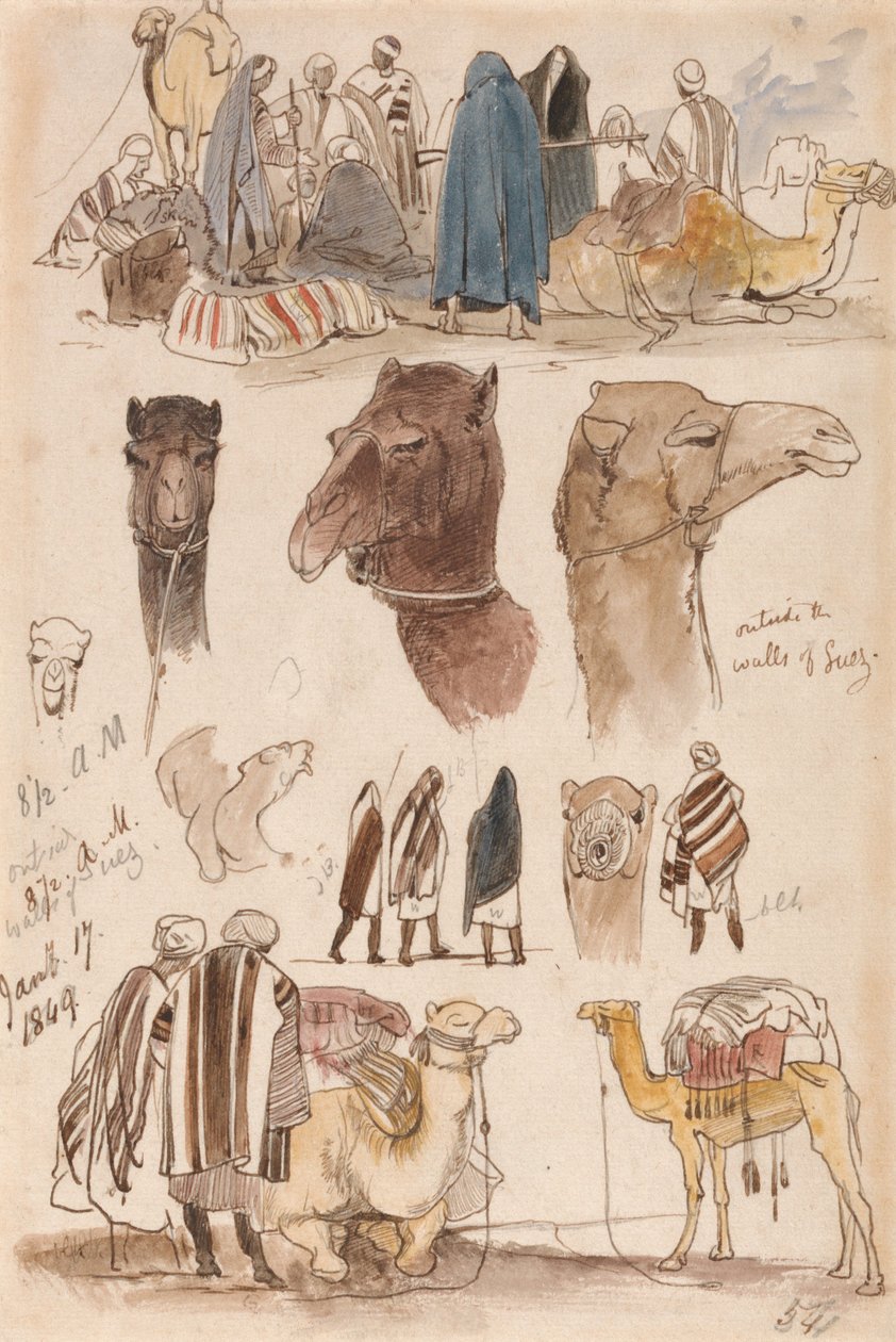 Buiten de stadsmuren van Suez, 8.30 uur, 17 januari 1849 (54) door Edward Lear