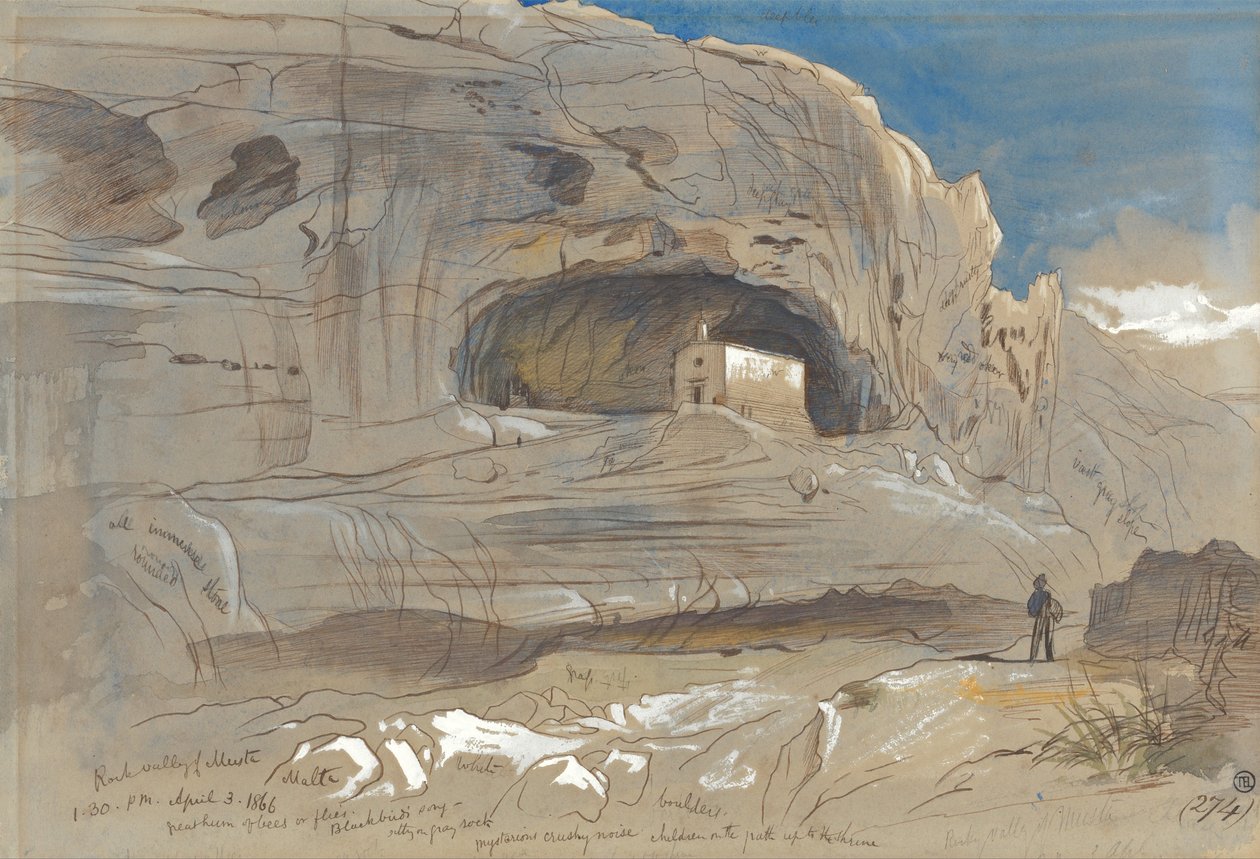 Rotsachtige Vallei van Mosta, Malta, 13:30 uur (3 april 1866) door Edward Lear