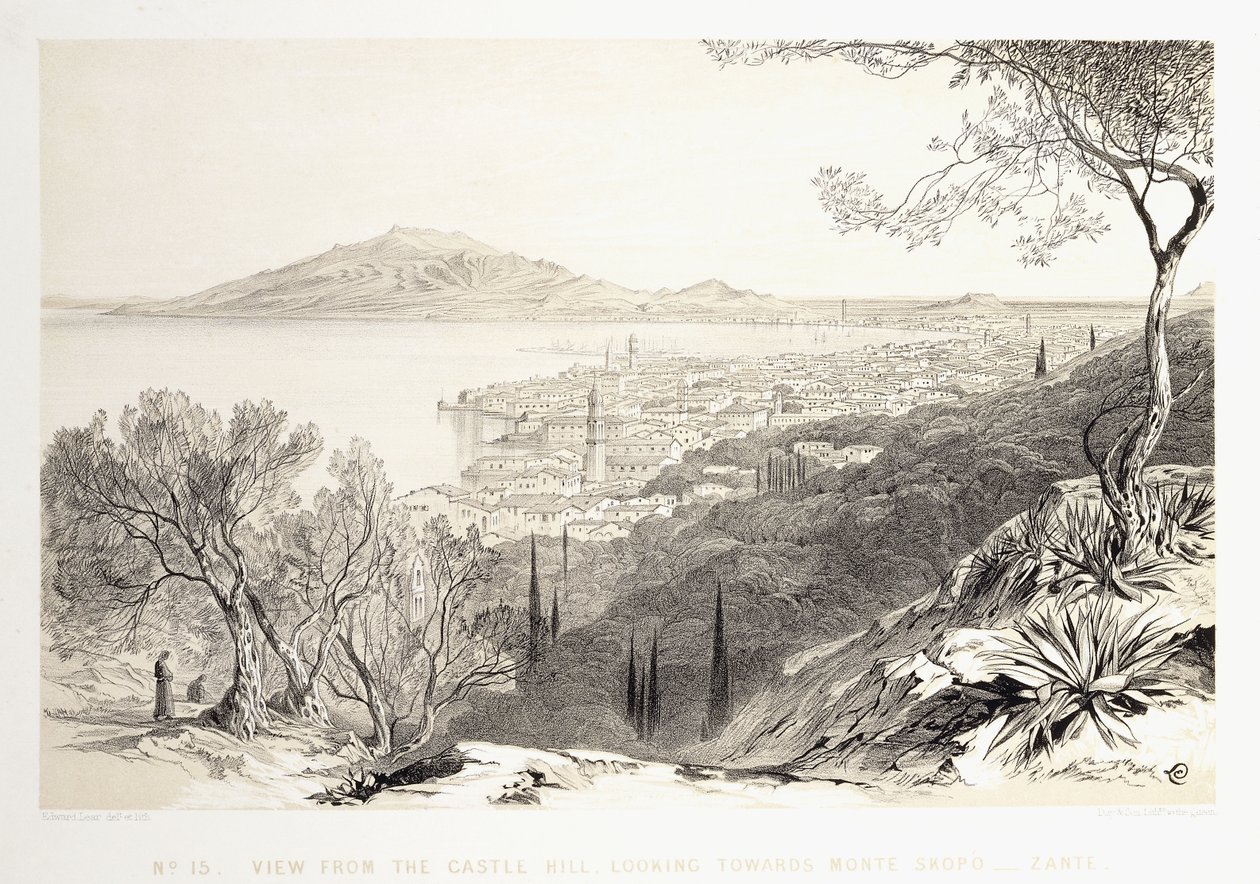 Uitzicht vanaf de Kasteelheuvel, Kijkend naar Monte Skopo, Zante, 1863 door Edward Lear