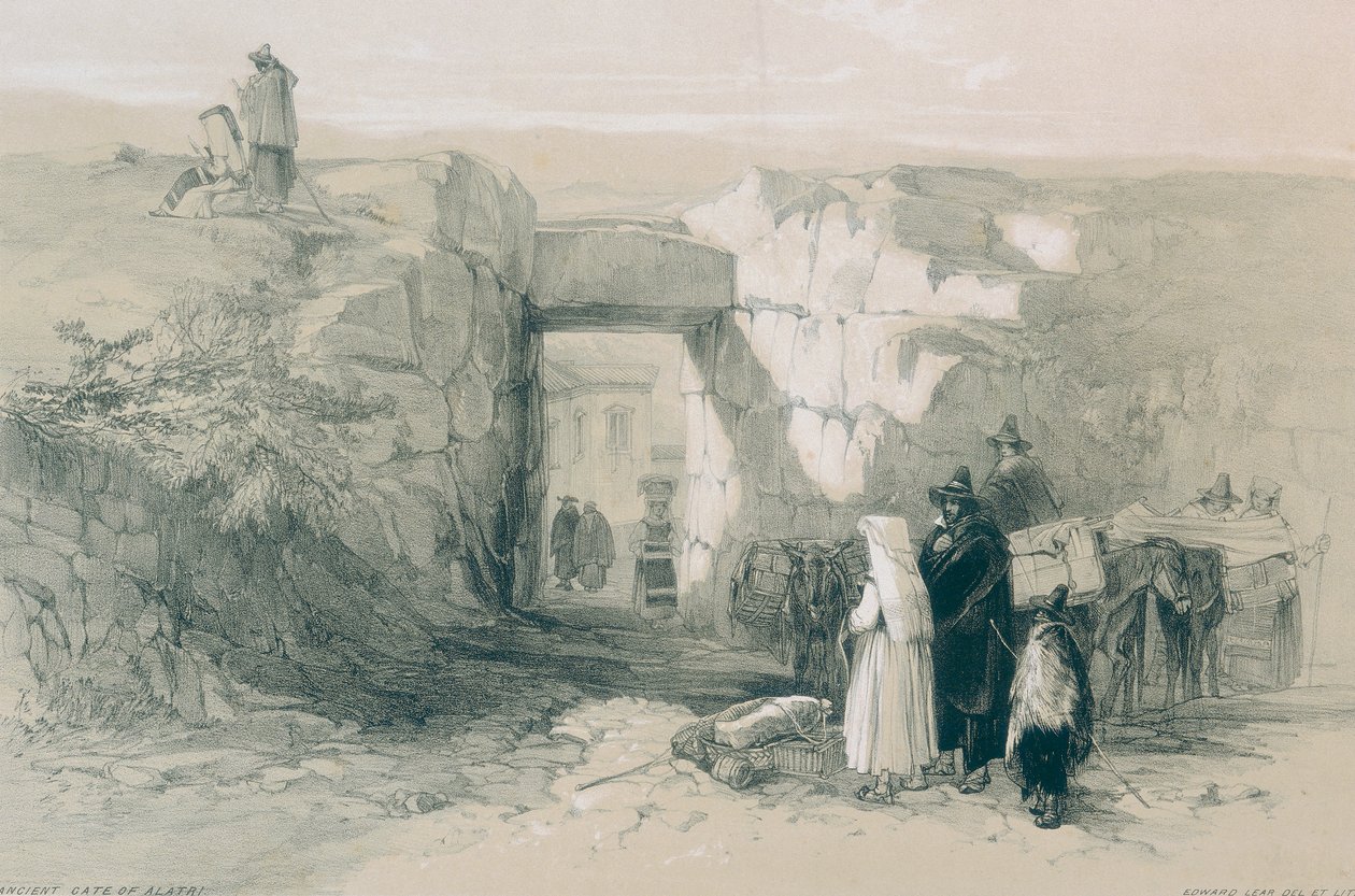 Gezichten in Rome en Omgeving: De Oude Cyclopische Poort van Alatri door Edward Lear