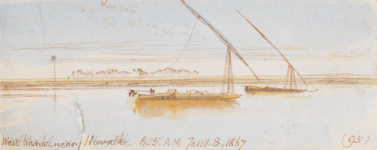 Westelijke Jordaanoever bij Howatke; 8.15 uur, 8 januari 1867 (95) door Edward Lear