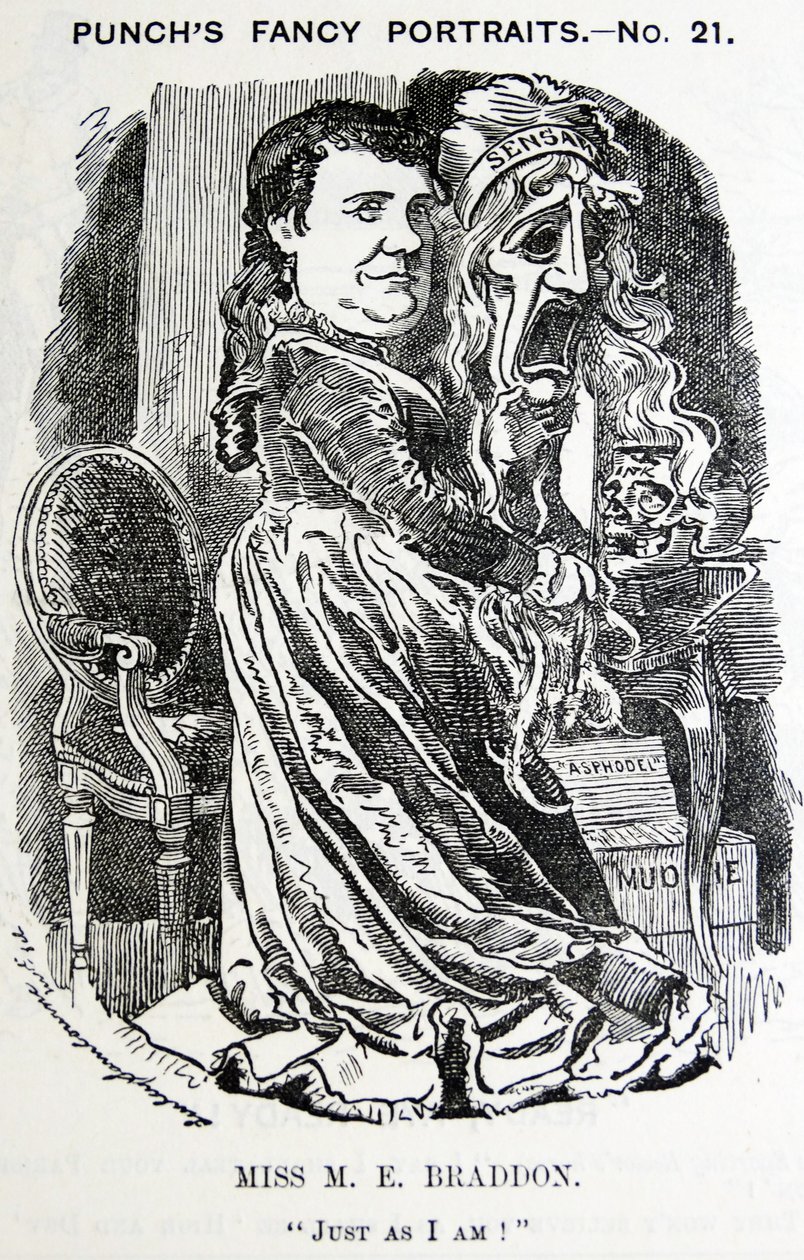 Geïllustreerd portret van Mary Elizabeth Braddon (Maxwell) door Edward Linley Sambourne