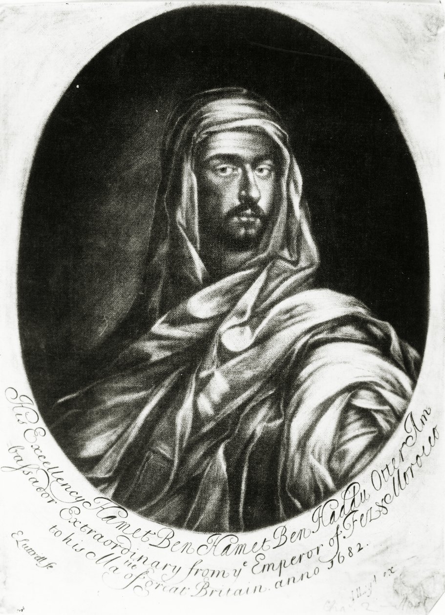 Zijne Excellentie Hamet Ben Hamet Ben Haddu Otter, gepubliceerd door John Lloyd, 1682 door Edward Luttrell