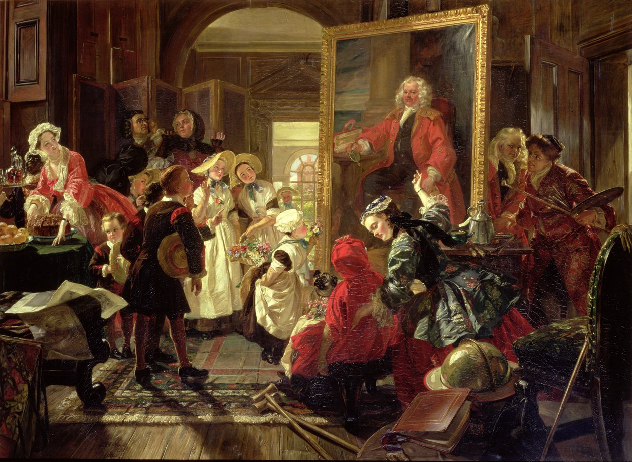 Hogarths studio in 1739 door Edward Matthew Ward