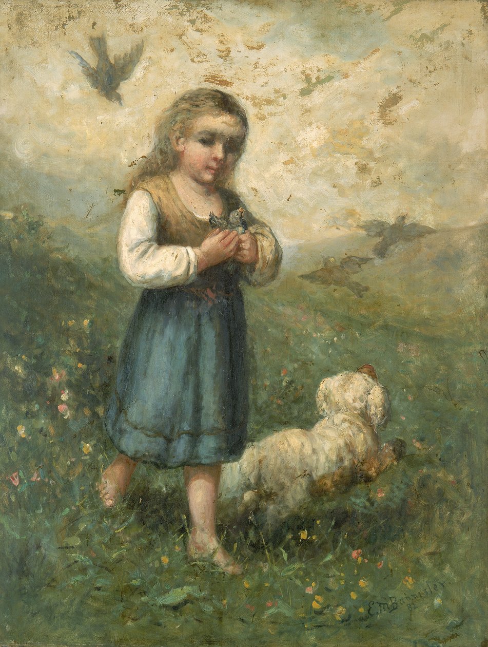 Kind met Vogels en Hond, 1882 door Edward Mitchell Bannister