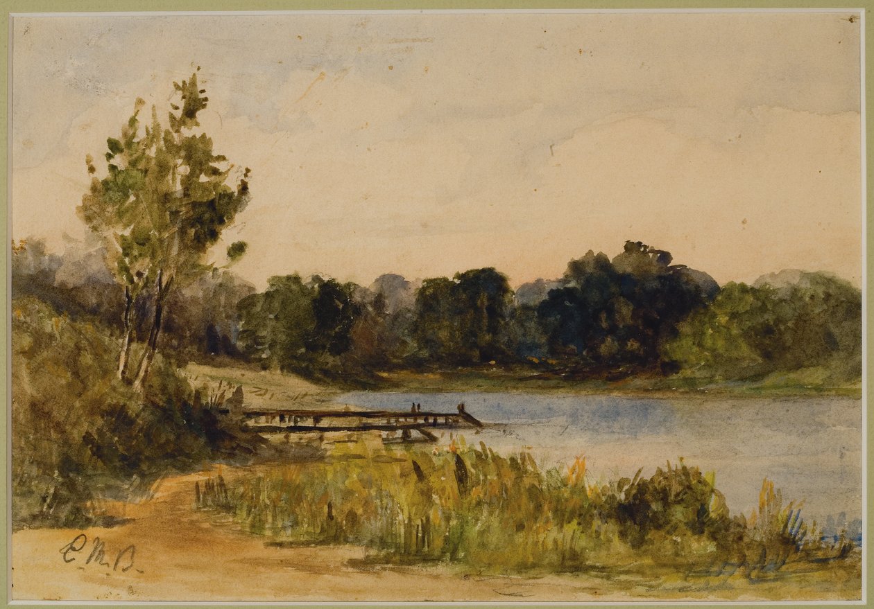 Landschap met dok en water door Edward Mitchell Bannister