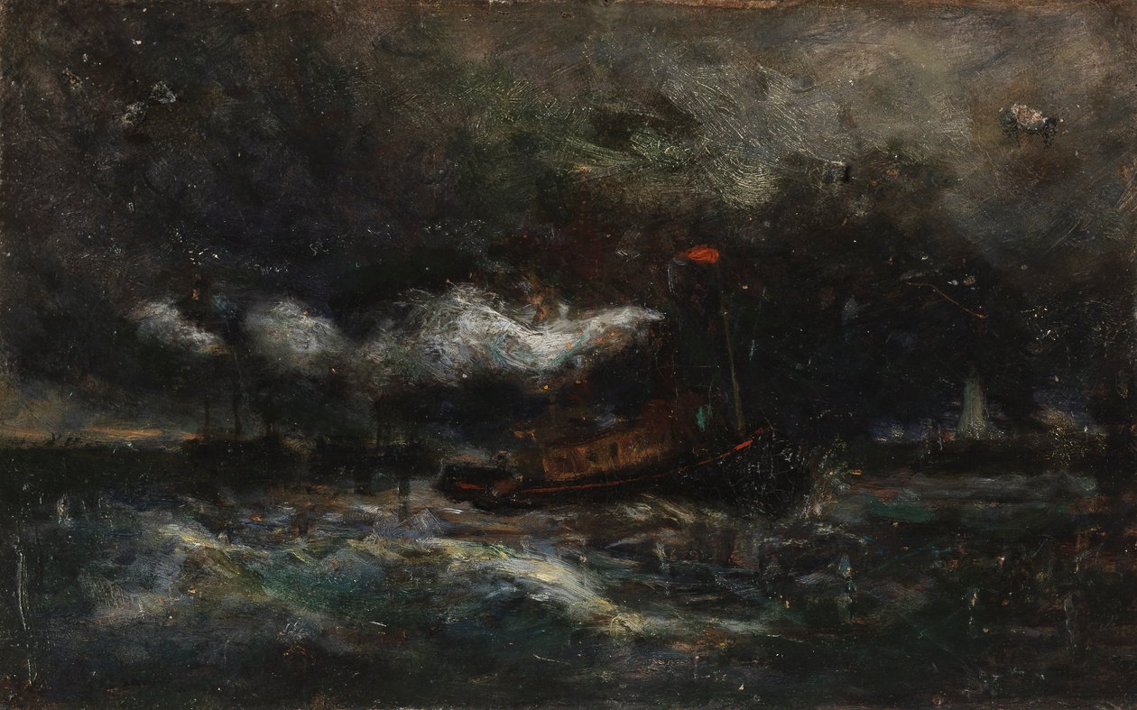 Storm, Brenton Lichtschip in storm, vuurtoren op de achtergrond, n.d. door Edward Mitchell Bannister