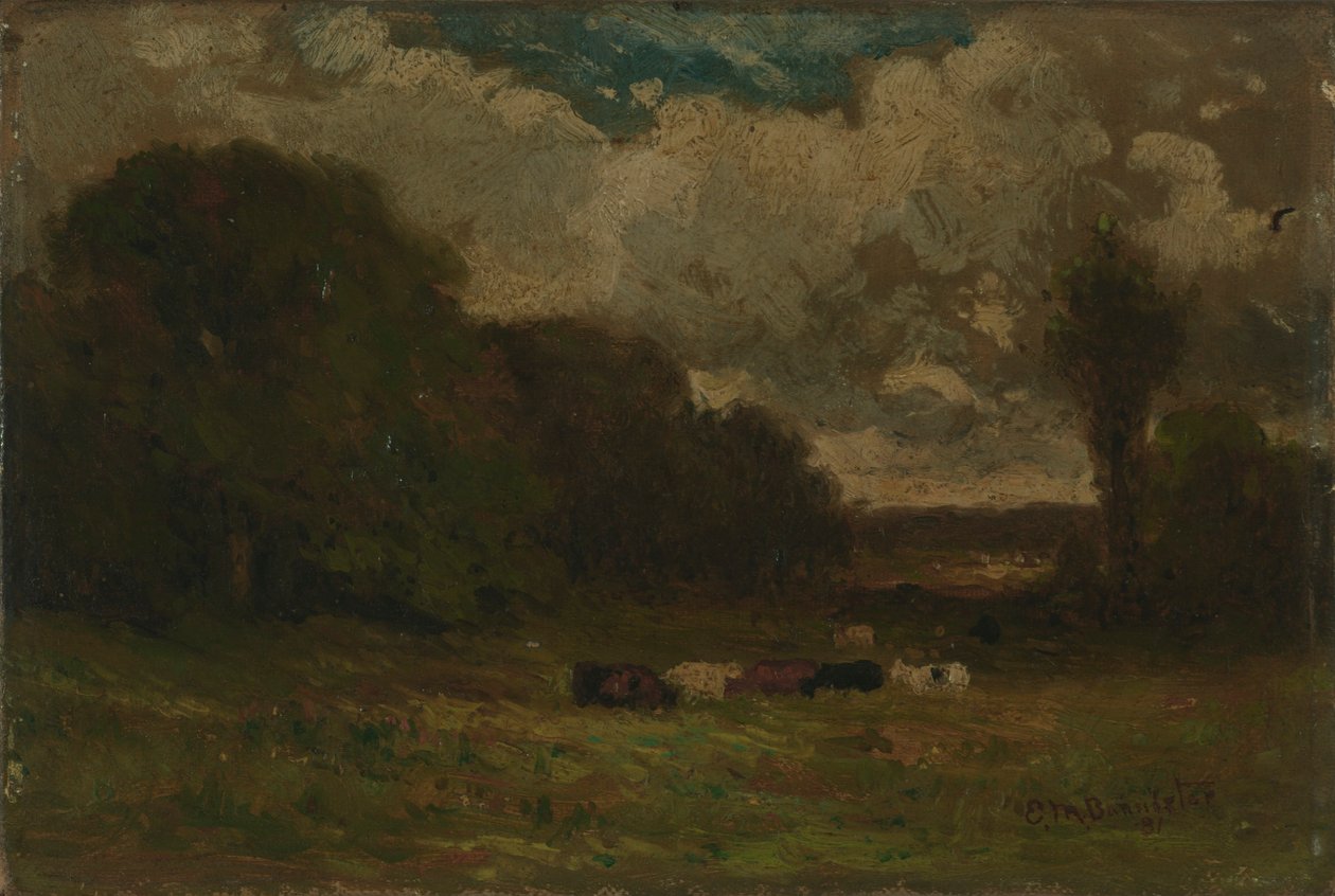 Zonder titel (landschap met koeien en bomen) door Edward Mitchell Bannister