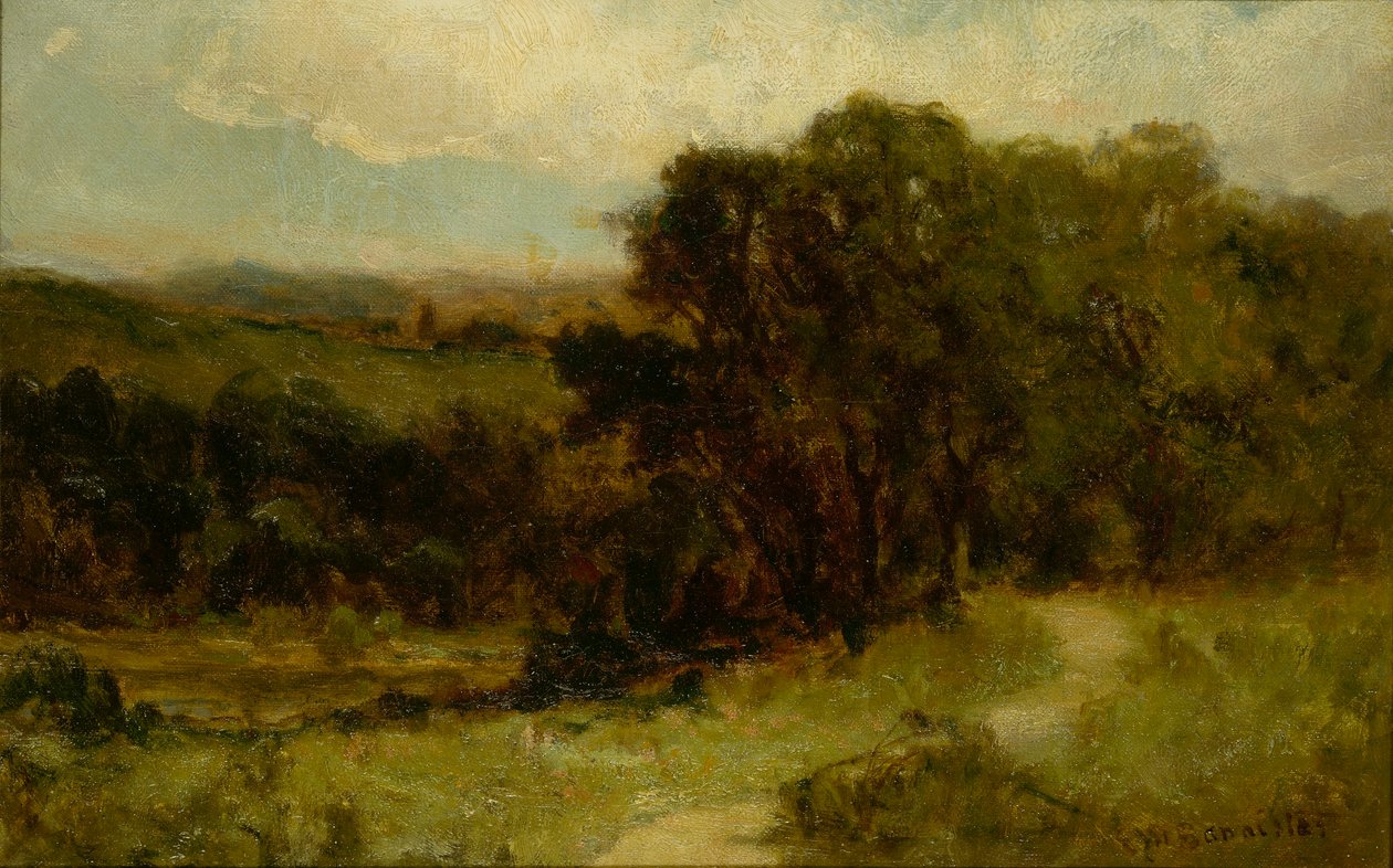 Zonder titel (landschap met weg bij beek en bomen) door Edward Mitchell Bannister
