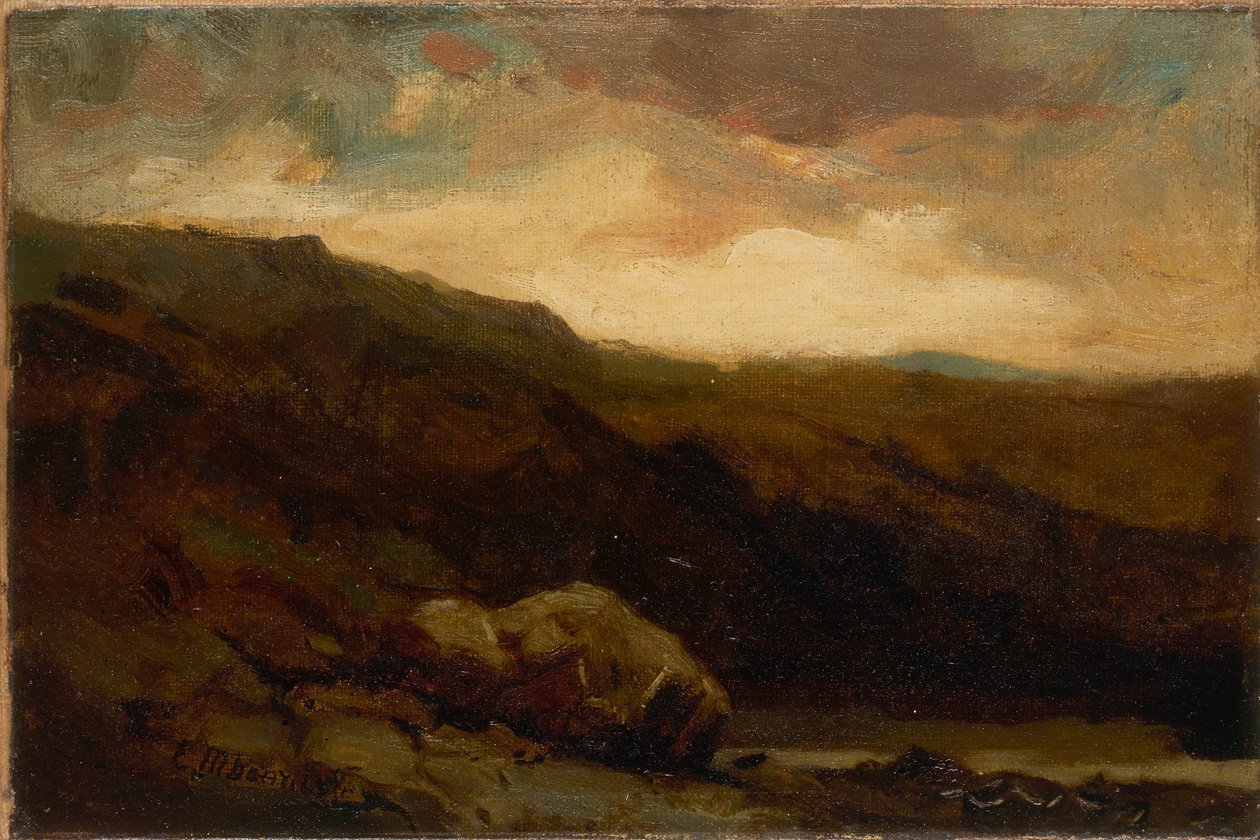 Zonder titel (berglandschap met rots en beek op de voorgrond) door Edward Mitchell Bannister