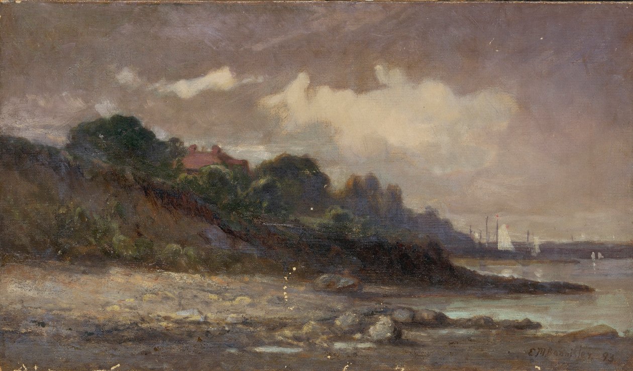 Zonder titel (kustlijn met zeilboten en dak) door Edward Mitchell Bannister
