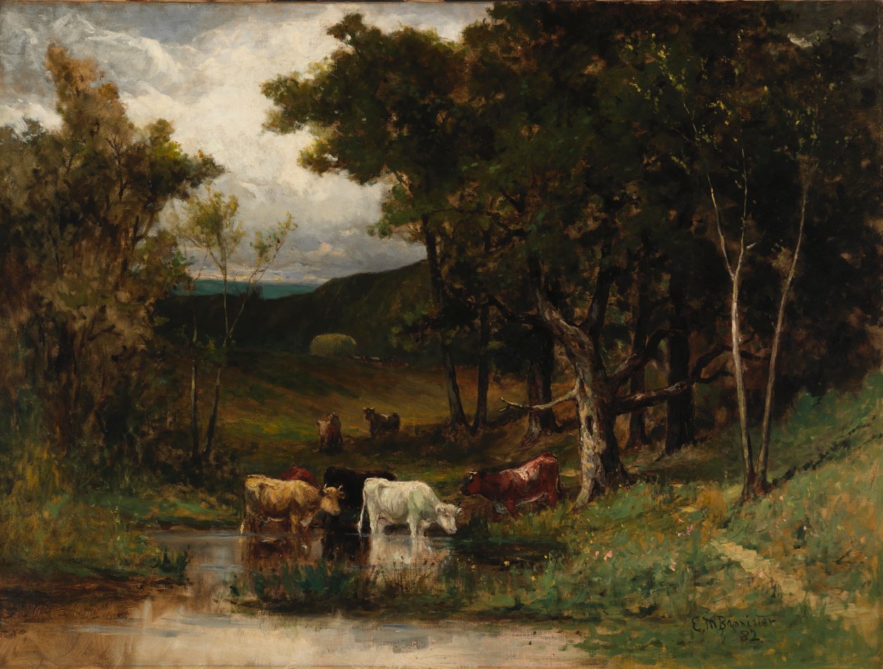 Naamloos Landschap met Koeien in een Stroom nabij Bomen, 1882 door Edward Mitchell Bannister