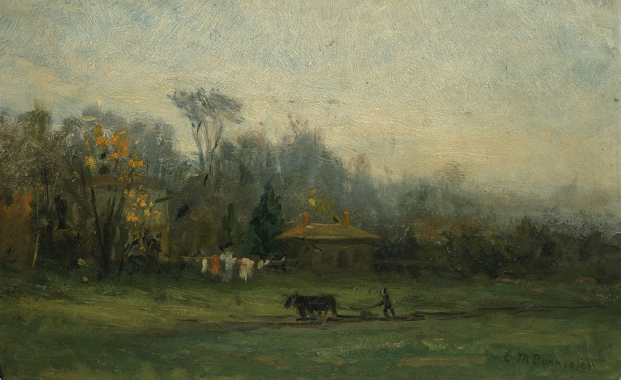 Naamloos landschap met man die velden ploegt, n.d. door Edward Mitchell Bannister