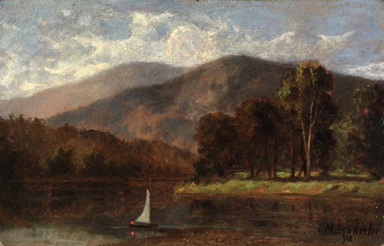 Ongetitelde zeilboot in rivier door Edward Mitchell Bannister