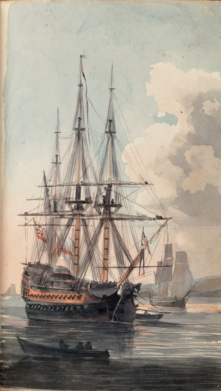 Uitzicht op het schip van Zijne Majesteit Inflexible, begin 19e eeuw door Edward Pelham Brenton
