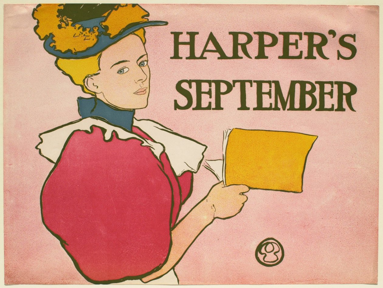 Jonge vrouw in een dieproze jurk met een nummer van Harper