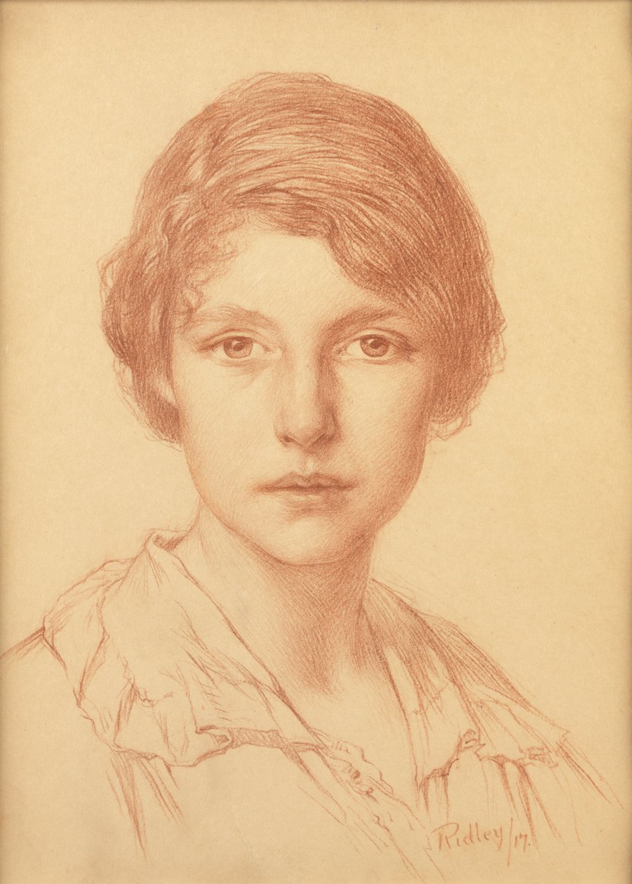Een jonge vrouw (rood krijt) door Edward Ridley