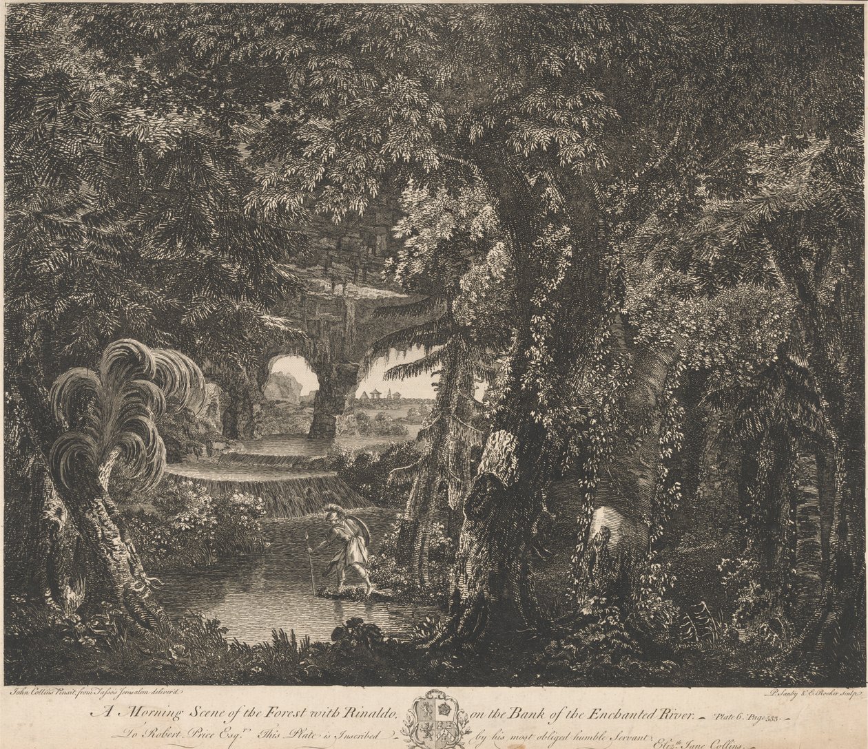 Een Ochtendscène van het Bos met Rinaldo aan de Oever van de Betoverde Rivier door Edward Rooker