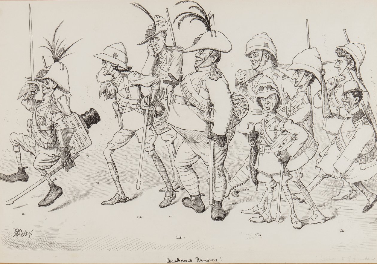 Dan Leons Light Horse, inclusief karikaturen van Henry Irving, Beerbohm Tree, R.B., W.S. Penley, Forbes Robertson, en E.P., voor Punch, november 1902 door Edward Tennyson Reed