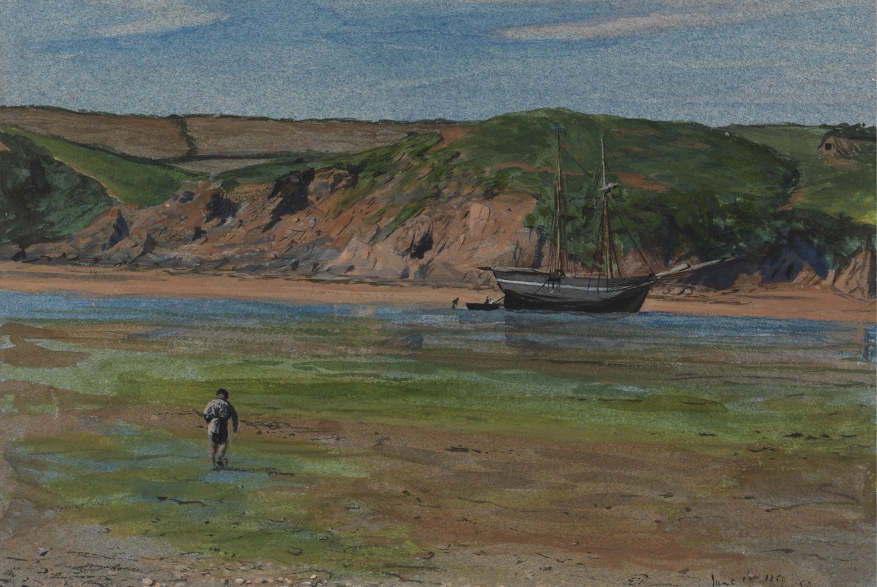 Een Devon Rivier bij Eb, 16 juni 1859 door Edward Thompson Davis