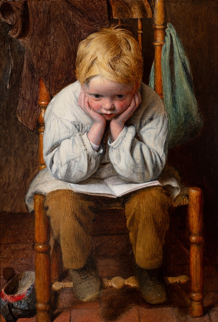 Leren uit het hoofd (olieverf op board) door Edward Thompson Davis