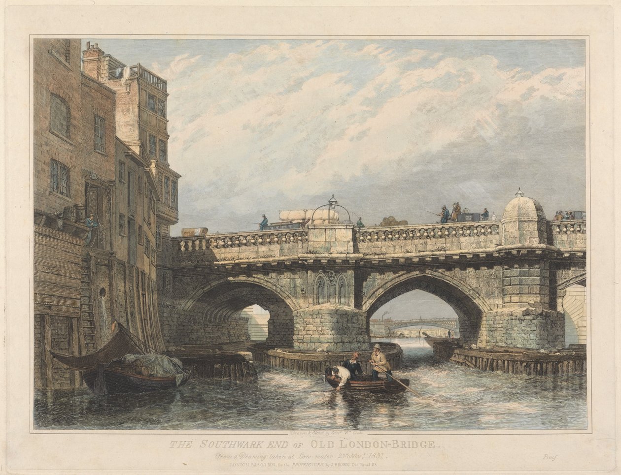 Het Southwark-uiteinde van de oude London Bridge door Edward William Cooke