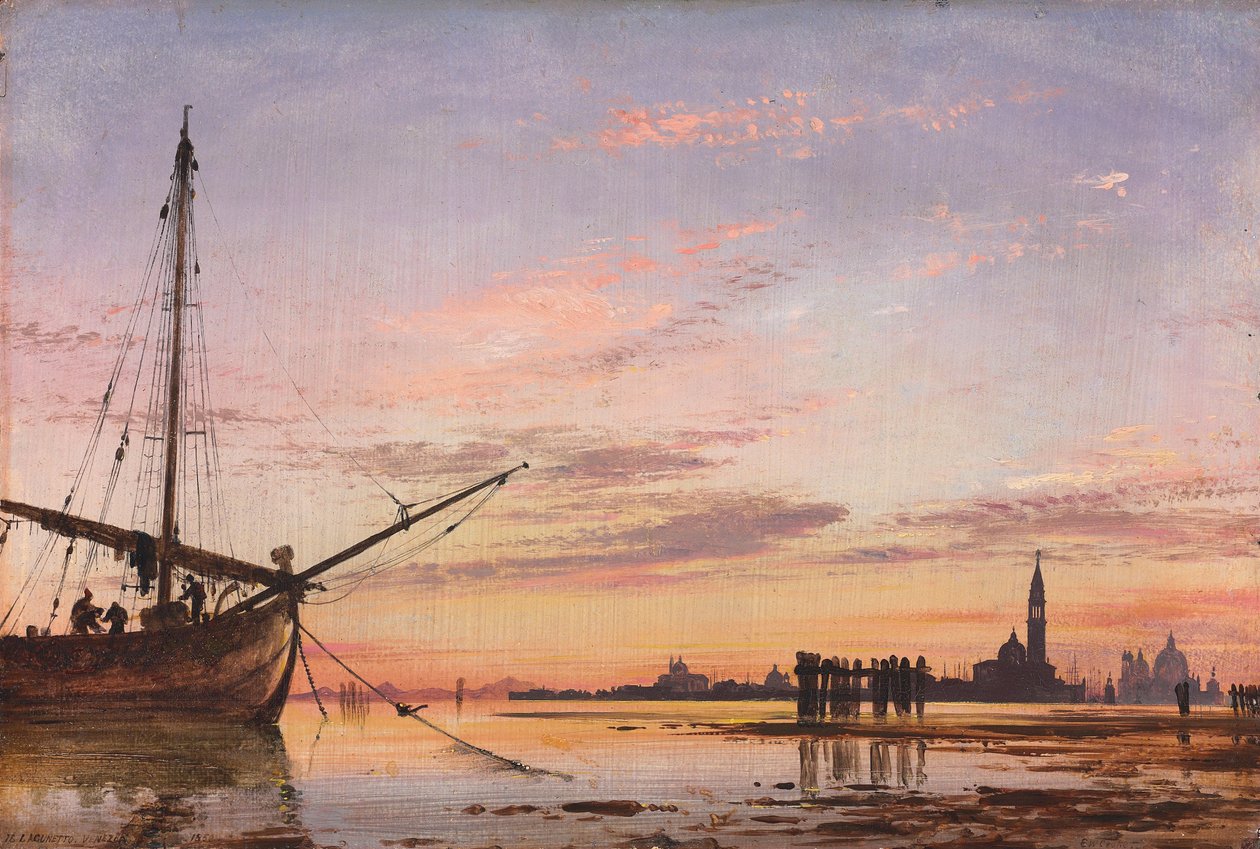 Uitzicht over de lagune, Venetië, zonsondergang, 1850 door Edward William Cooke