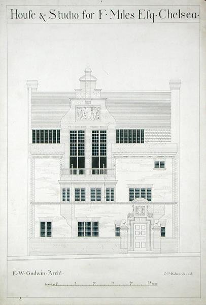Huis en Studio voor F. Miles Esq, Chelsea, gegraveerd door C.P. Edwards door Edward William after Godwin