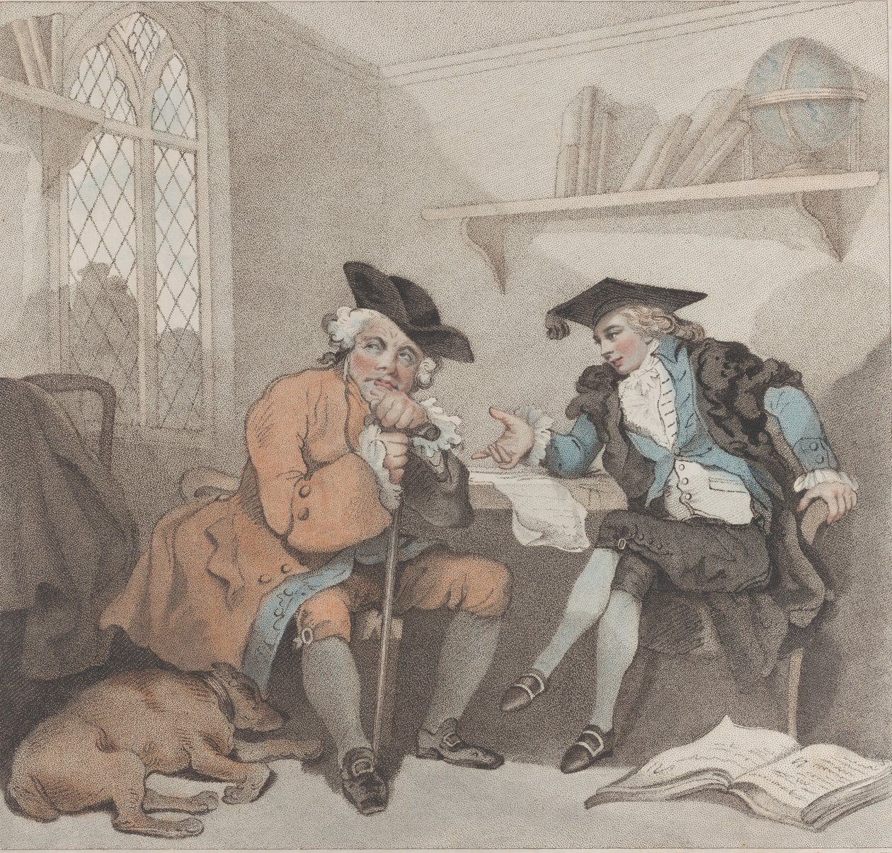 Een Collegescène, of een Vruchteloze Poging op de Beurs van Oude Square-toes, 1 augustus 1787 door Edward Williams