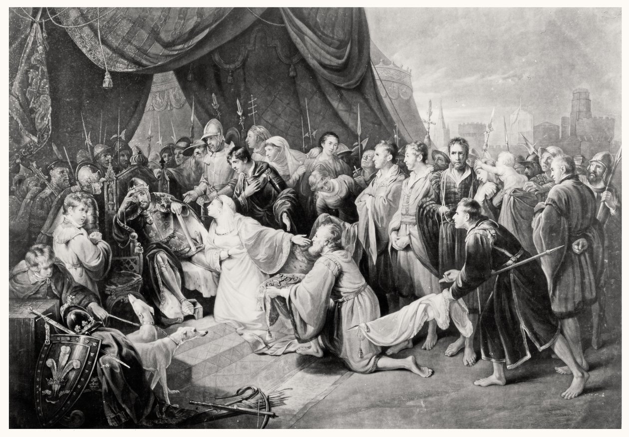 De Overgave van Calais, 4 augustus 1347, gegraveerd door John Young door Edward after Bird