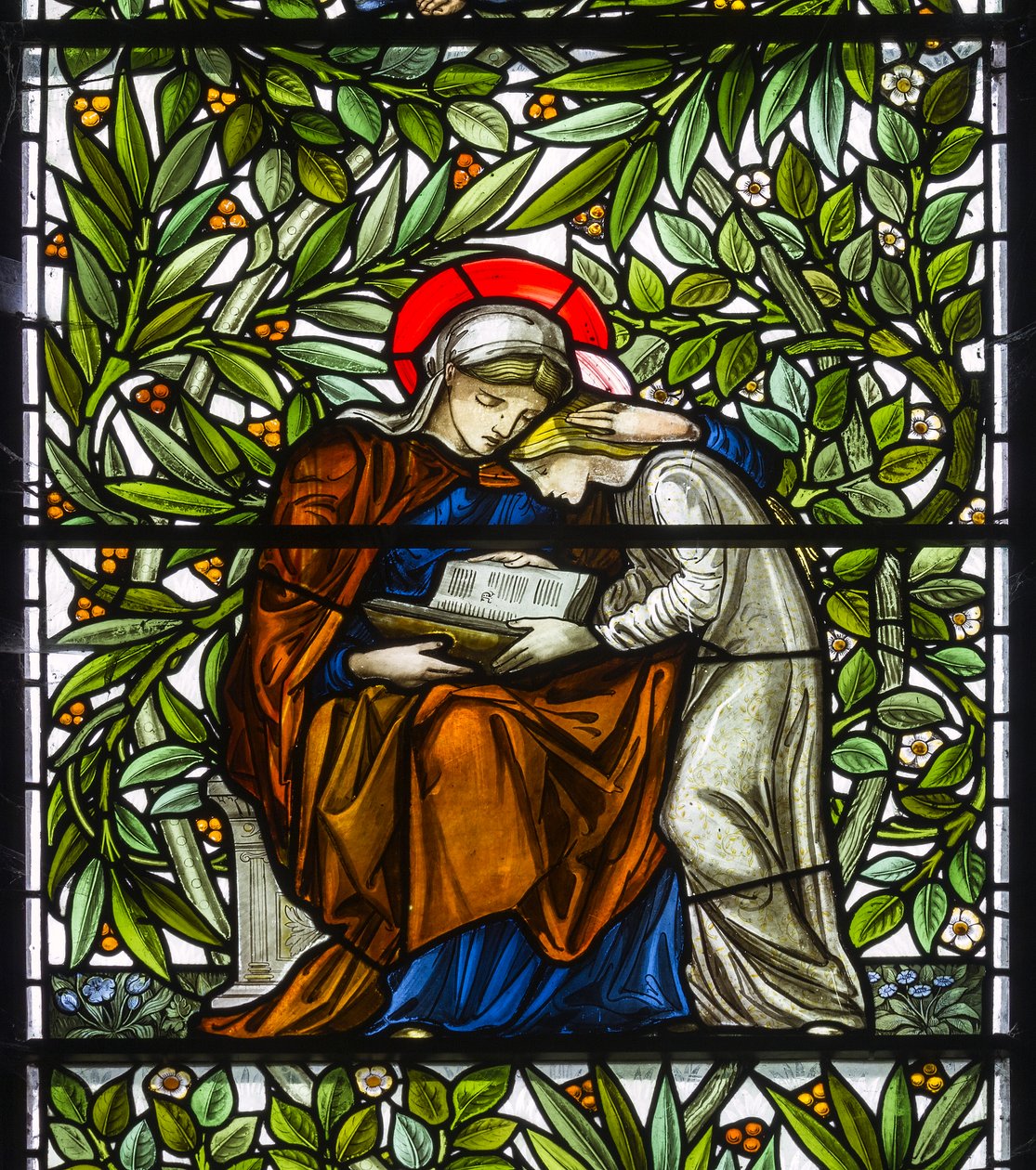 Nun Monkton, St Mary, Morris Marshall & Faulkner & Co, William Morris, Edward Burne-Jones, Maria & Jezus lezend door Edward and Morris Burne-Jones