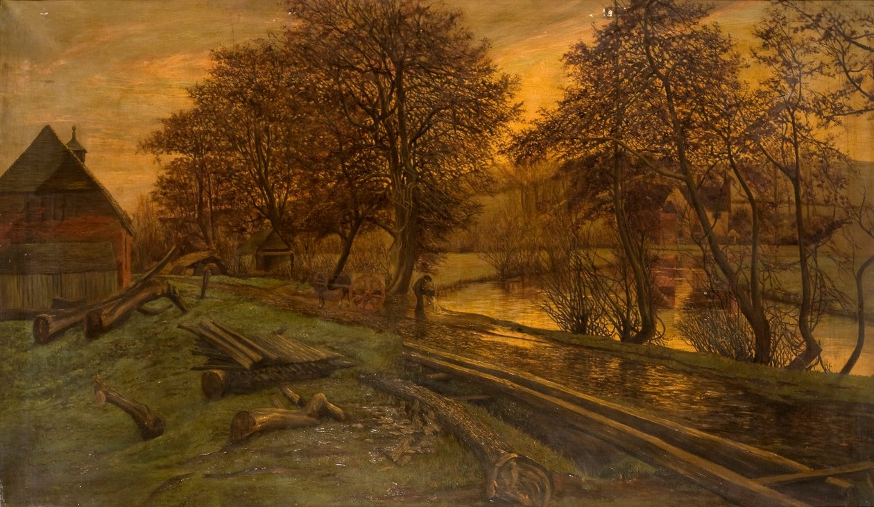 Een houtwerf aan de Wey, Guildford door Edwin Edwards
