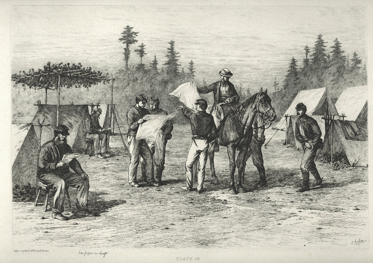 Kranten in het kamp door Edwin Austin Forbes