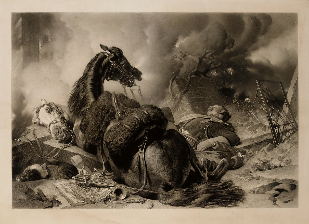 Tijd van Oorlog en Tijd van Vrede, gravure door Thomas Lewis Atkinson door Edwin (after) Landseer