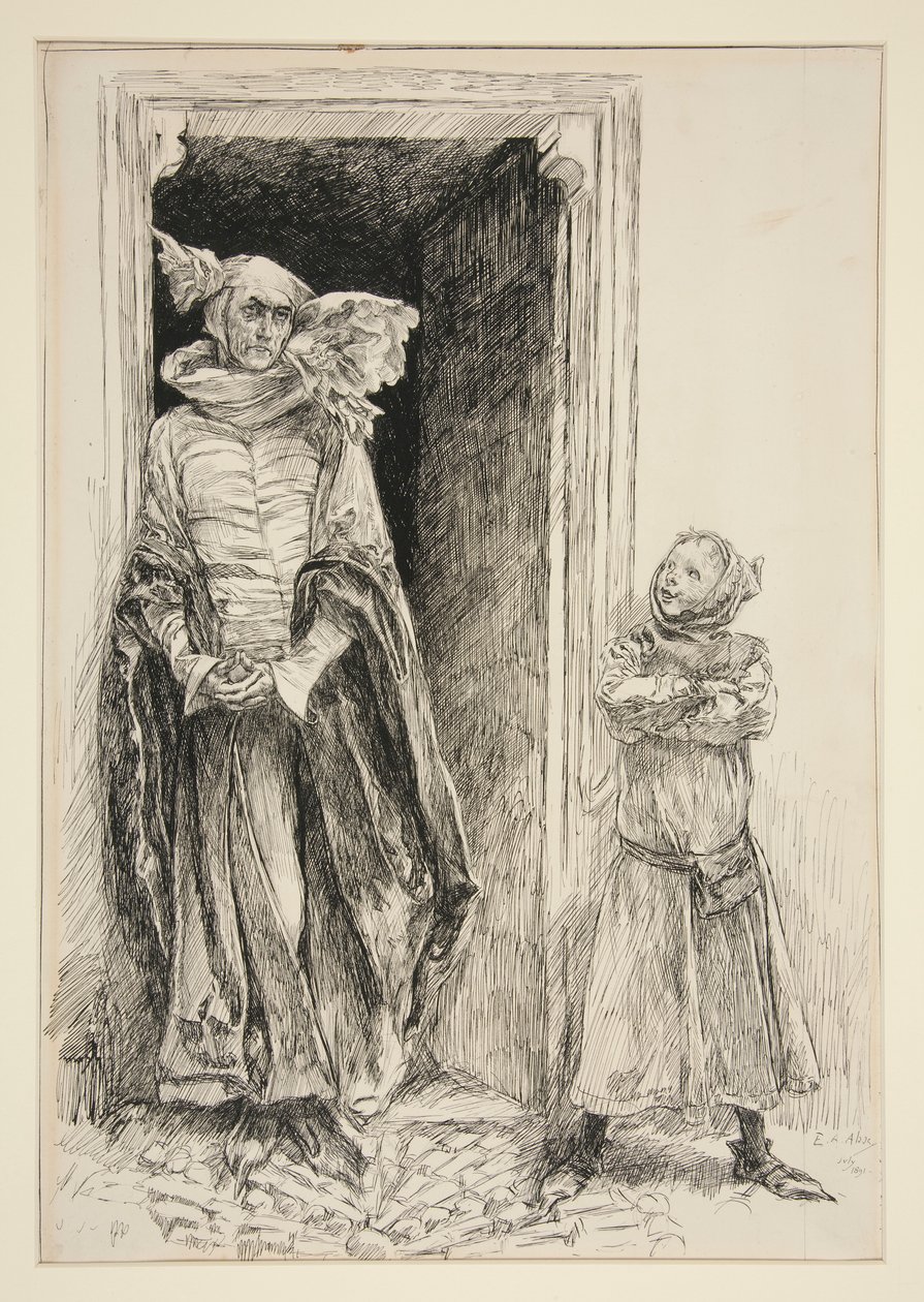 Armado en Moth, uit Act III, Scene i, Love door Edwin Austin Abbey