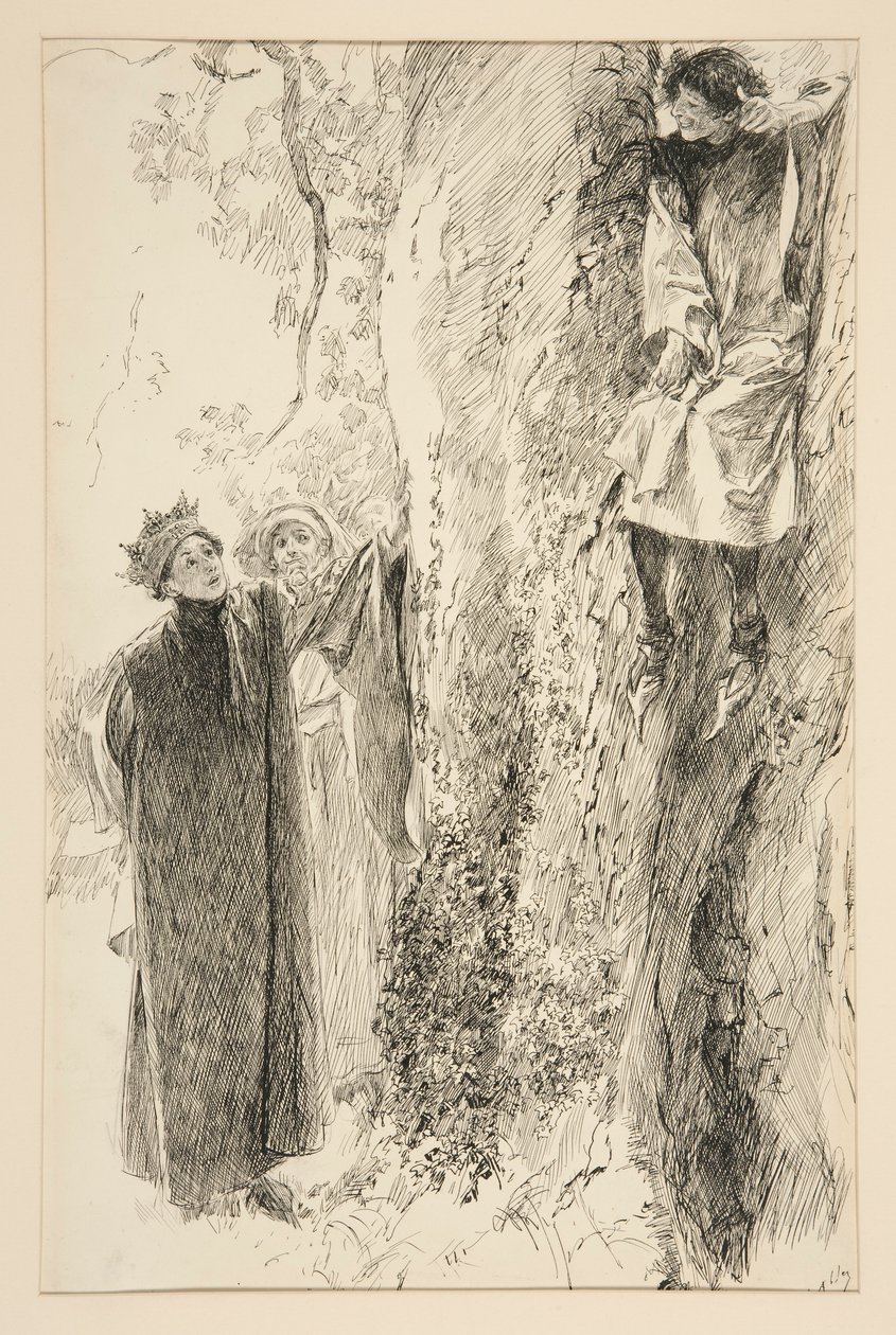 Biron en de koning, uit Act IV, Scene iii, Liefde door Edwin Austin Abbey