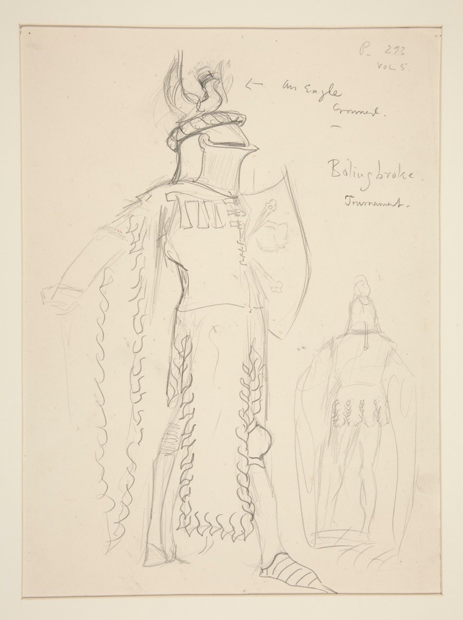 Bolingbroke (Toernooiscène), kostuumschets voor Henry Irving door Edwin Austin Abbey