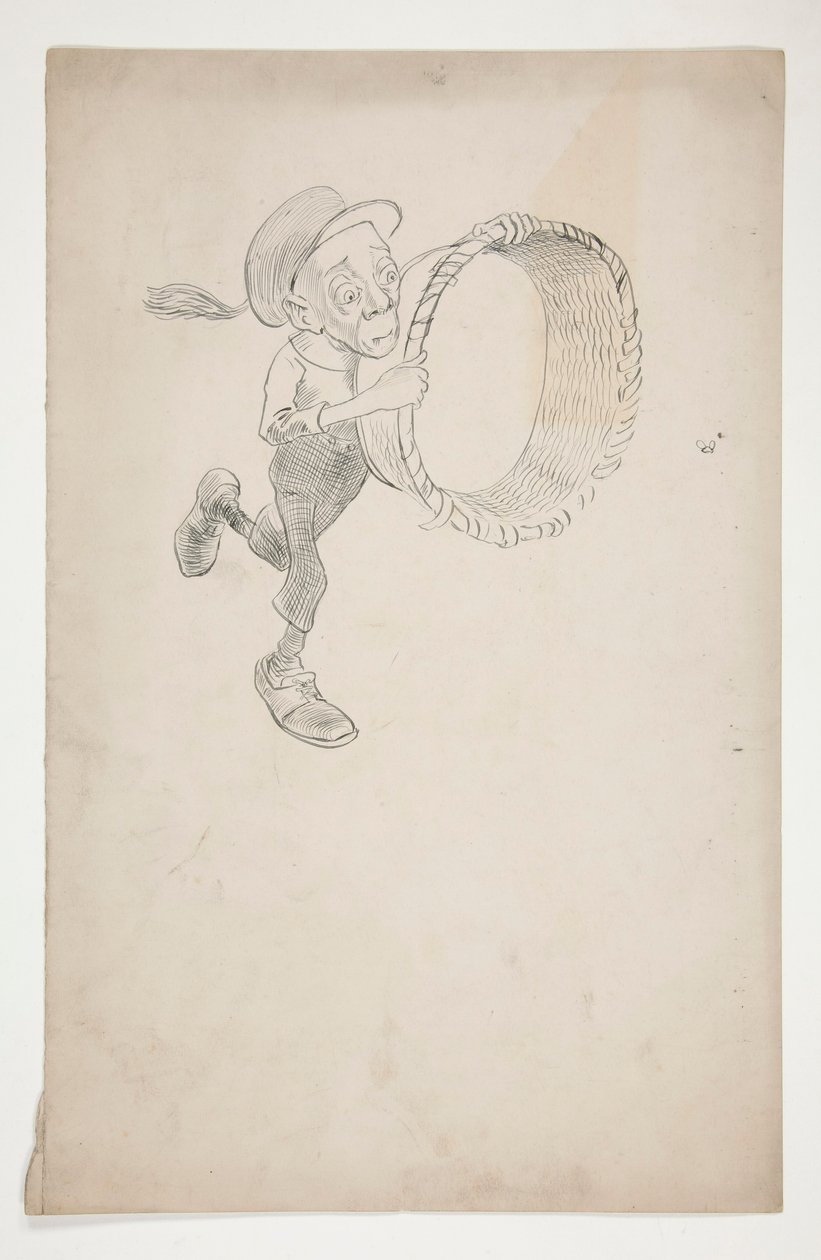 Cartoon van een man die een bij achterna zit met een mand door Edwin Austin Abbey